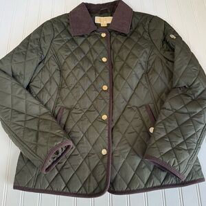 Michael Kors Women’s Quilted Barn Jacket Green Corduroy Collar Medium NEW NWOT